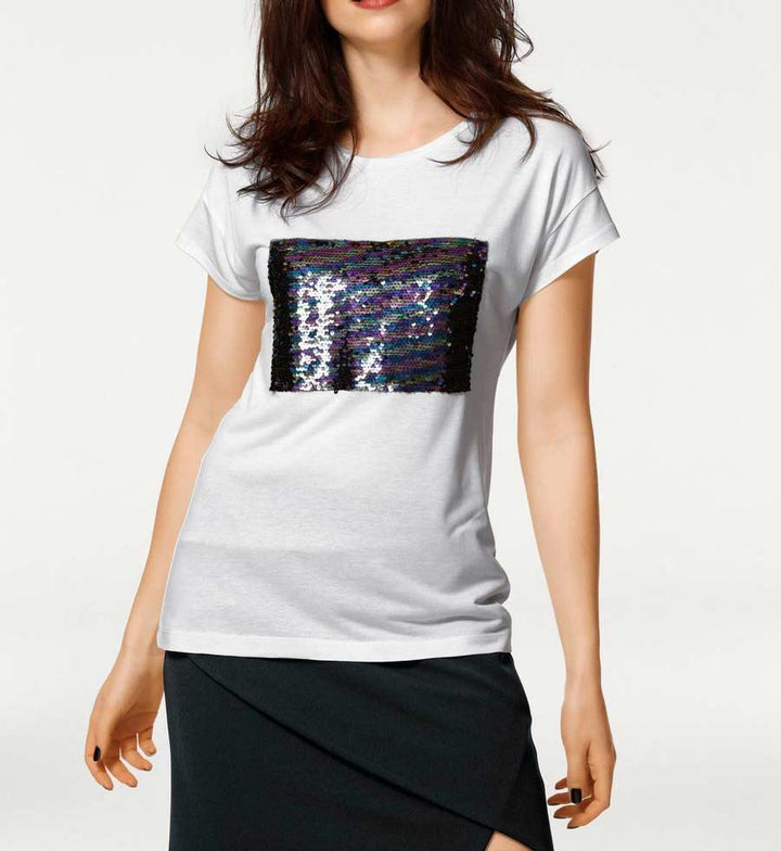 Rick Cardona Damen Designer-Shirt mit Pailletten, ecru