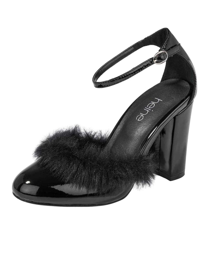 Heine Damen Lackleder-Pumps m. Webpelz, schwarz