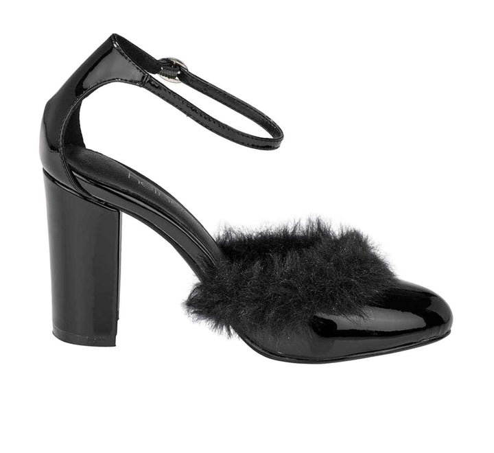 Heine Damen Lackleder-Pumps m. Webpelz, schwarz