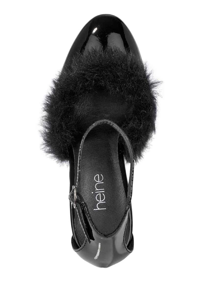 Heine Damen Lackleder-Pumps m. Webpelz, schwarz