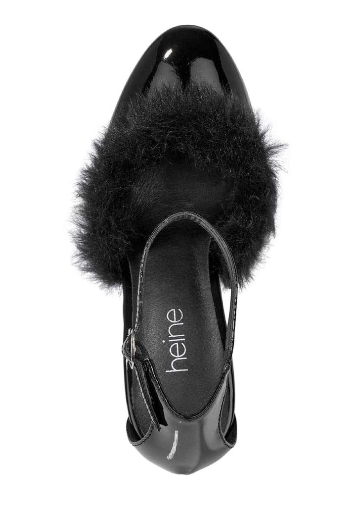 Heine Damen Lackleder-Pumps m. Webpelz, schwarz