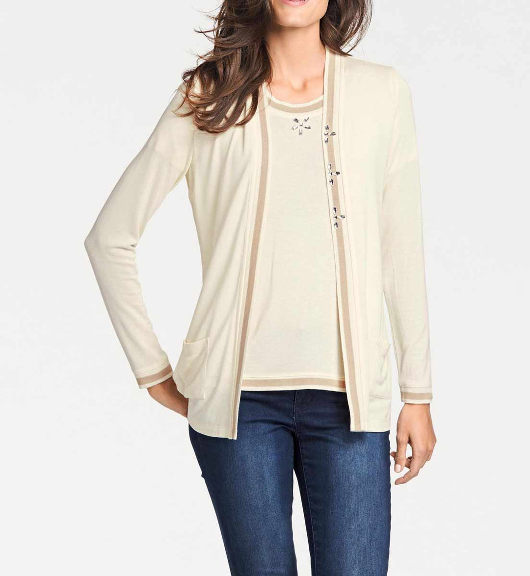 Patrizia Dini Damen Designer-Feinstrick-Twin-Set, creme