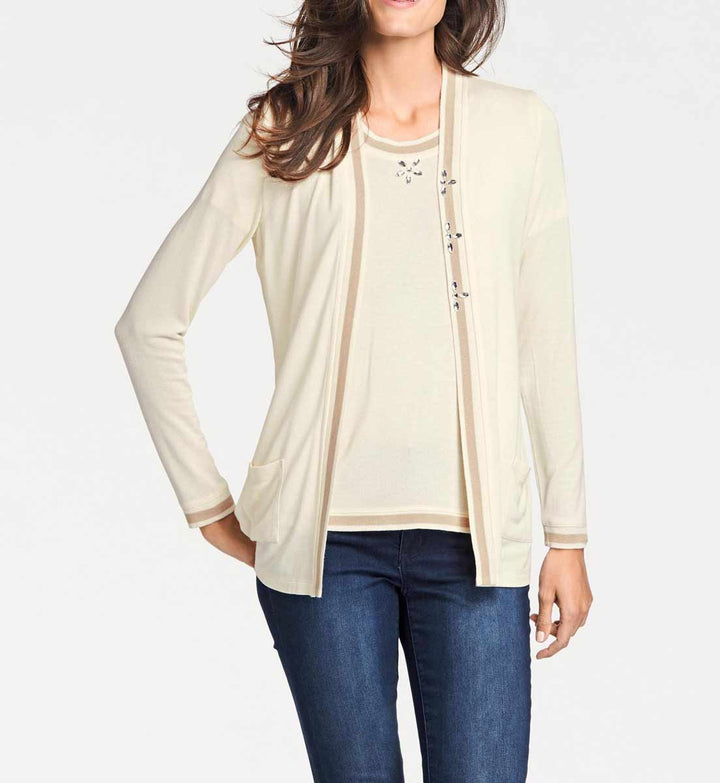 Patrizia Dini Damen Designer-Feinstrick-Twin-Set, creme