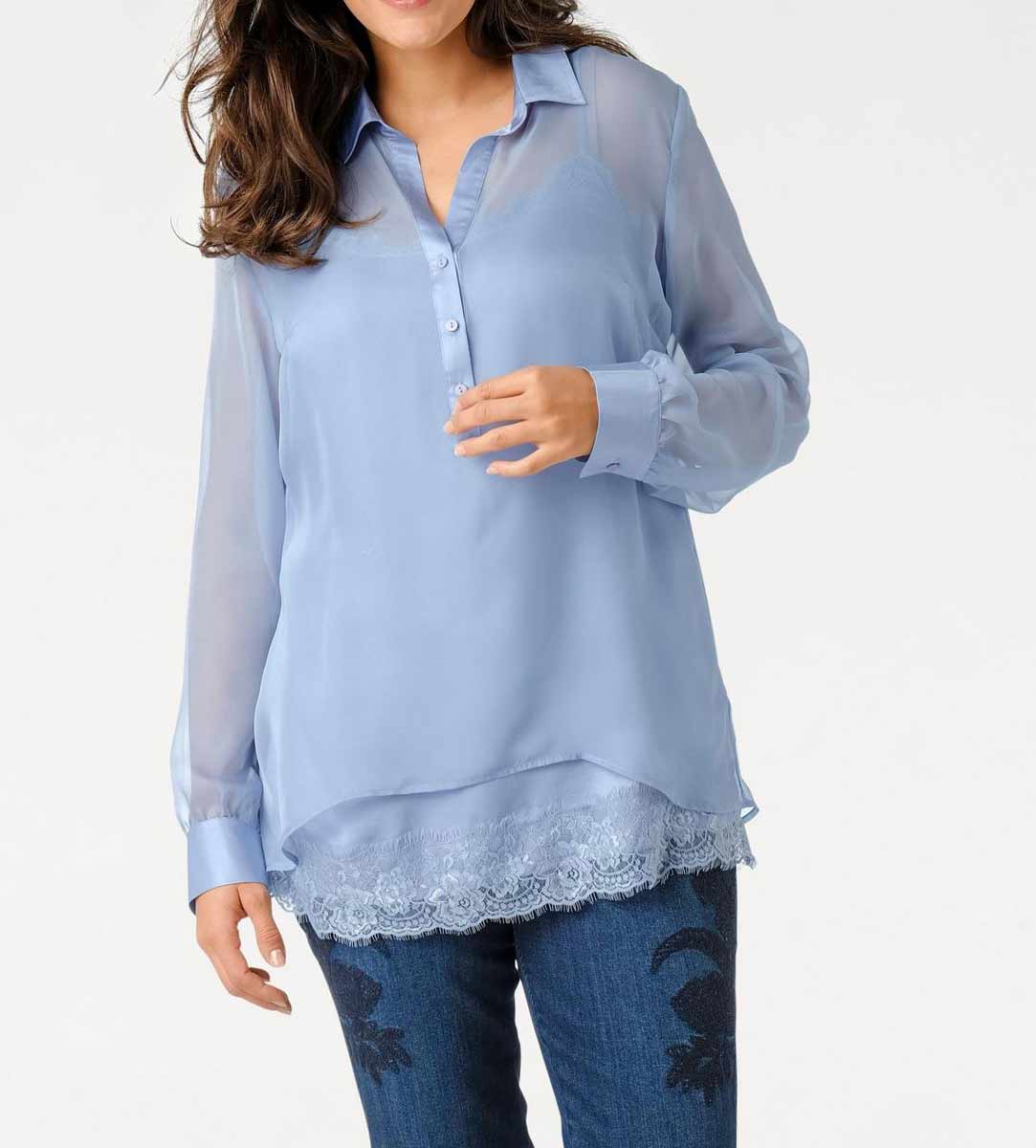 Ashley Brooke Damen Designer-Bluse+Top, hellblau
