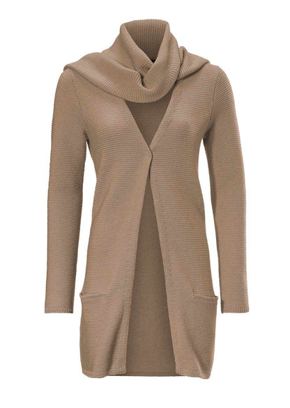 Patrizia Dini Damen Merinowolle-Cardigan mit Schal, camel