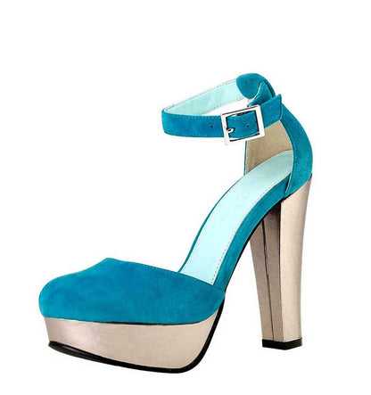 Sibilla Pavenstedt For Apart Damen Designer-Veloursleder-Pumps, petrol-silber