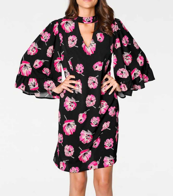 Ashley Brooke Damen Designer-Druckkleid, schwarz-pink