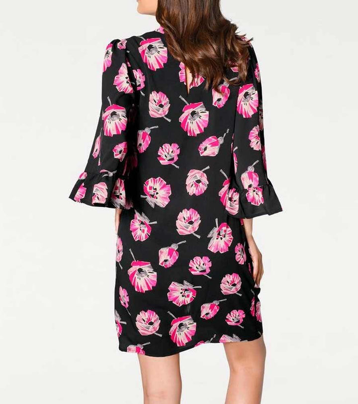Ashley Brooke Damen Designer-Druckkleid, schwarz-pink