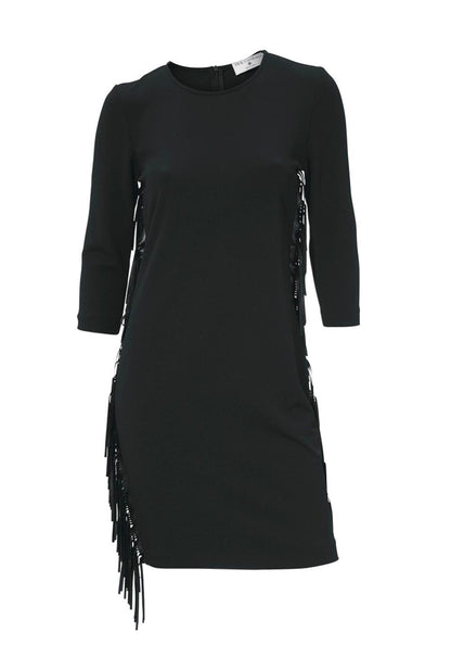 Rick Cardona Damen Designer-Kleid mit Fransen, schwarz