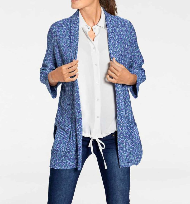 Patrizia Dini Damen Designer-Longstrickjacke, blau-bunt