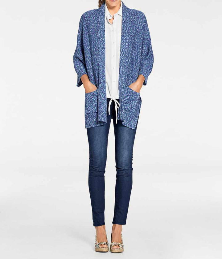 Patrizia Dini Damen Designer-Longstrickjacke, blau-bunt