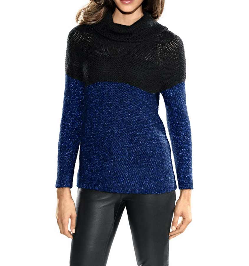 Patrizia Dini Damen Designer-Rollkragenpullover, schwarz-blau