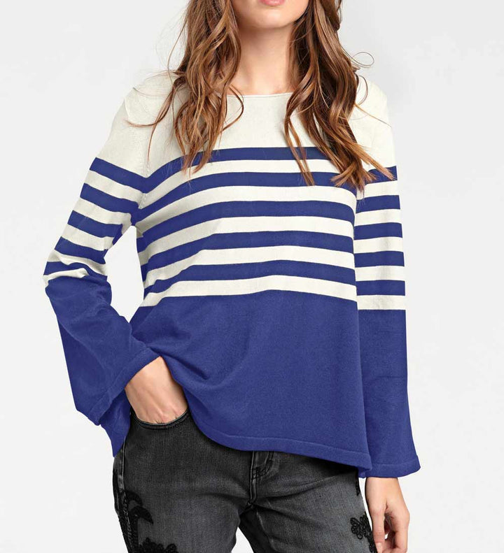 Heine - Best Connections Damen Feinstrickpullover, ecru-blau