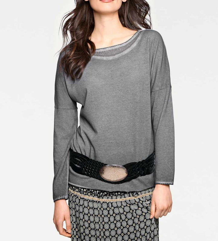Linea Tesini Damen Designer-Feinstrickpullover, grau-used