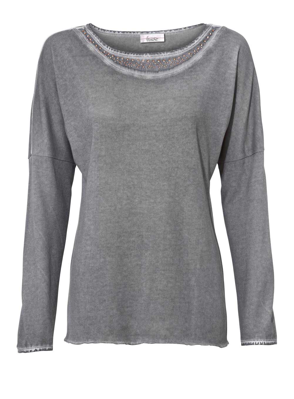 Linea Tesini Damen Designer-Feinstrickpullover, grau-used