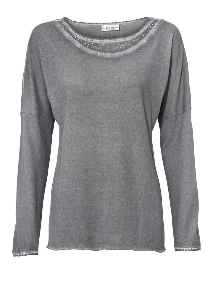 Linea Tesini Damen Designer-Feinstrickpullover, grau-used