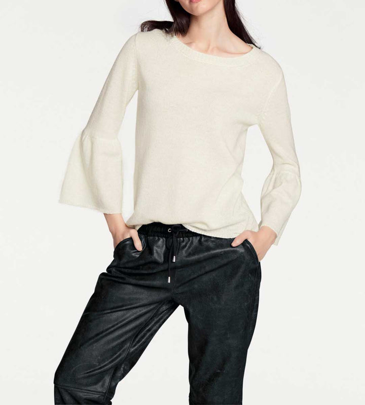 HEINE Damen Pullover m. Volants, offwhite