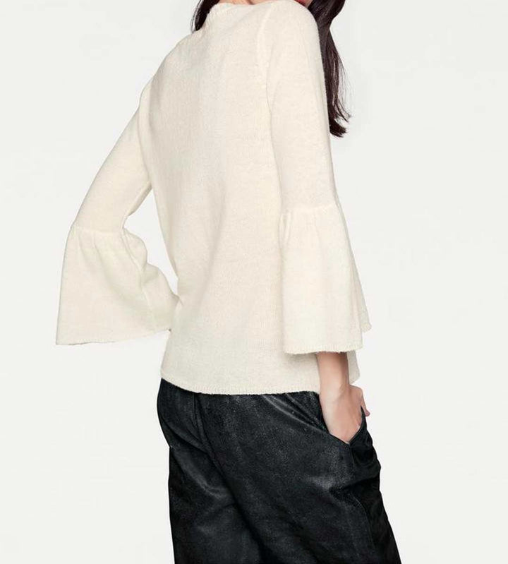 HEINE Damen Pullover m. Volants, offwhite