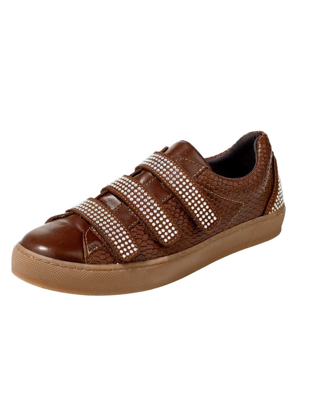 Heine Damen Sneaker mit Strasssteinen, cognac