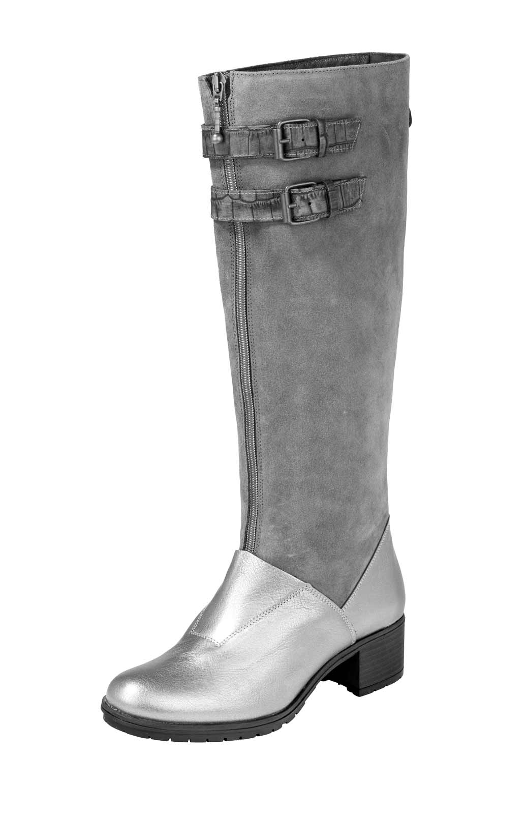 Heine Damen Lederstiefel, grau-silberfarben