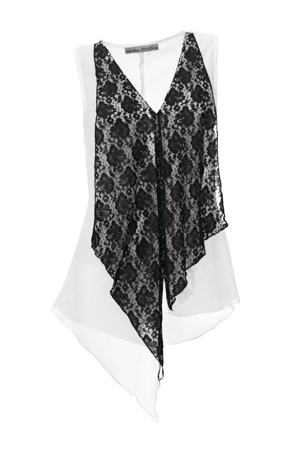 Ashley Brooke Damen Designer-Spitzen-Chiffontop, schwarz-weiß