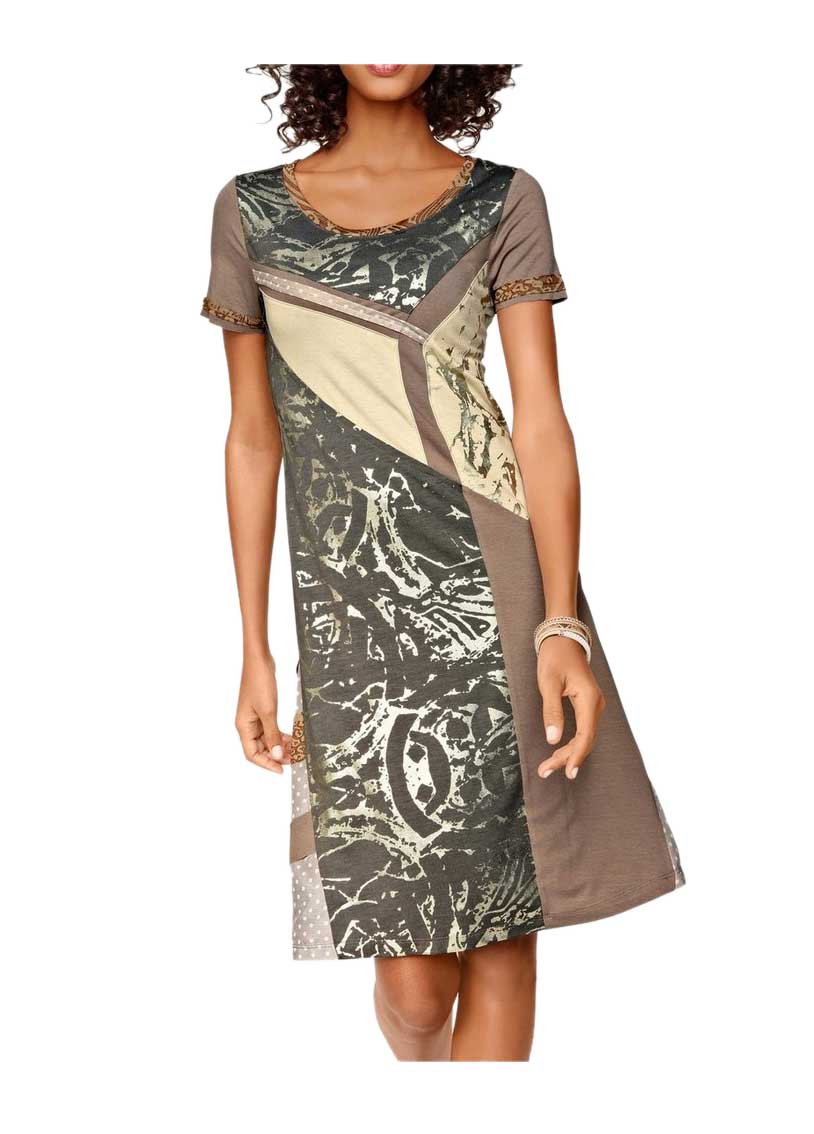 Linea Tesini Damen Designer-Patchkleid, taupe-bunt