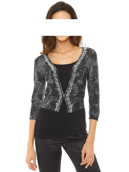 ASHLEY BROOKE Damen Designer-Druckstrickjacke m. Perlen, grau