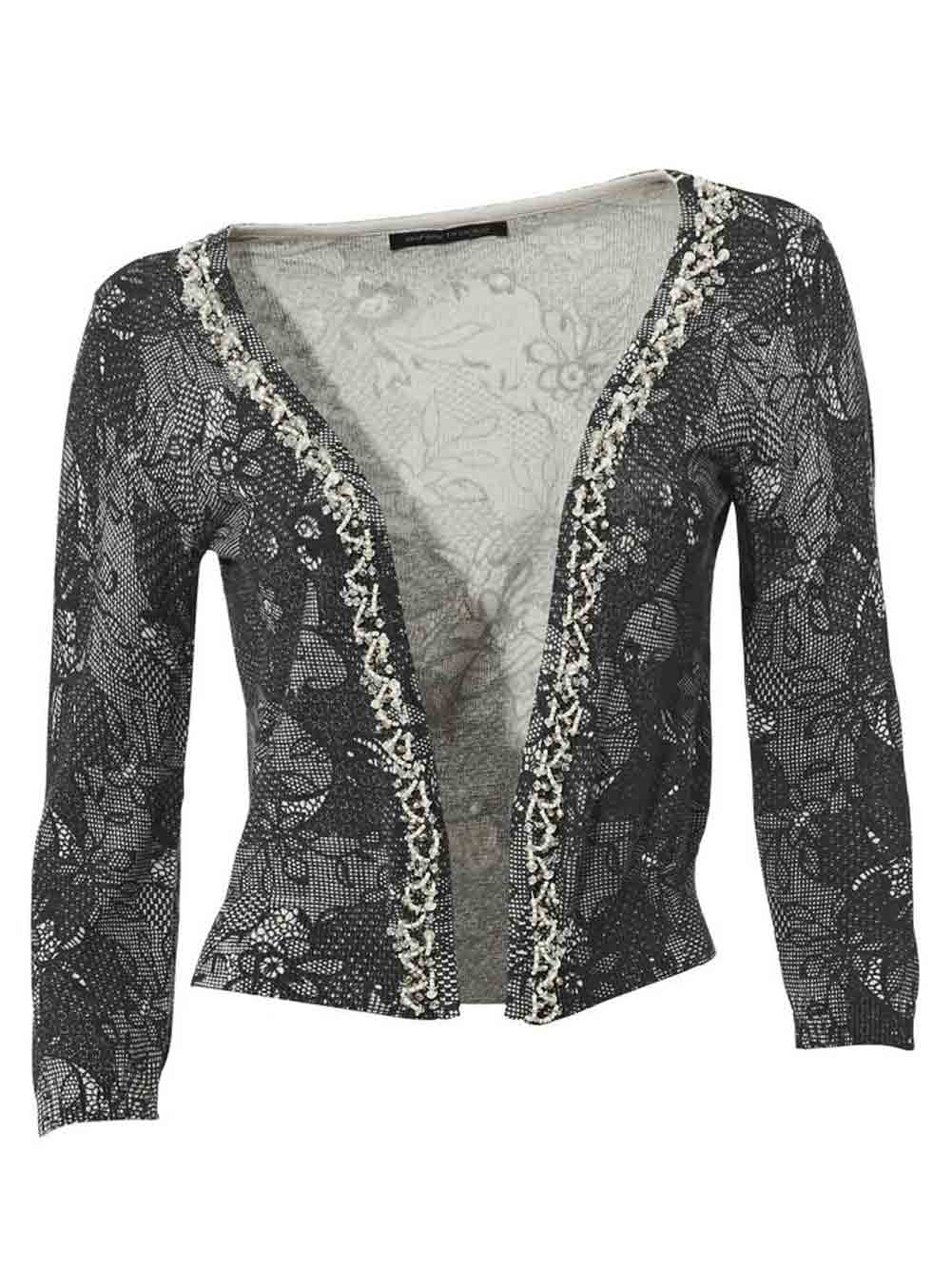 ASHLEY BROOKE Damen Designer-Druckstrickjacke m. Perlen, grau
