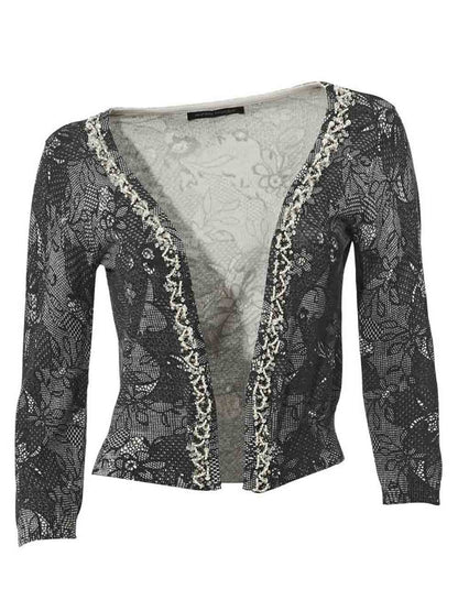 ASHLEY BROOKE Damen Designer-Druckstrickjacke m. Perlen, grau
