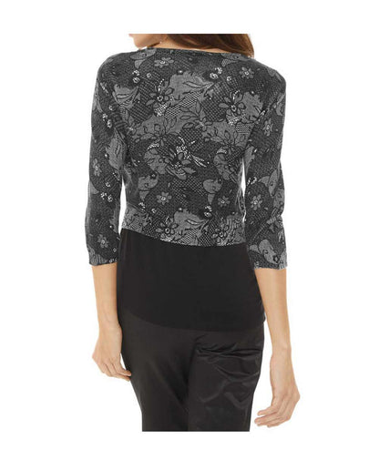 ASHLEY BROOKE Damen Designer-Druckstrickjacke m. Perlen, grau