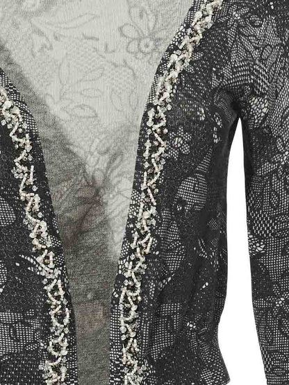 ASHLEY BROOKE Damen Designer-Druckstrickjacke m. Perlen, grau