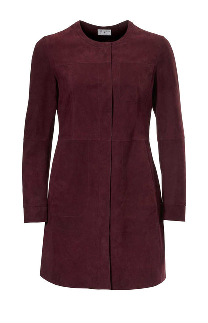 RICK CARDONA Damen Designer-Ziegenveloursledermantel, bordeaux
