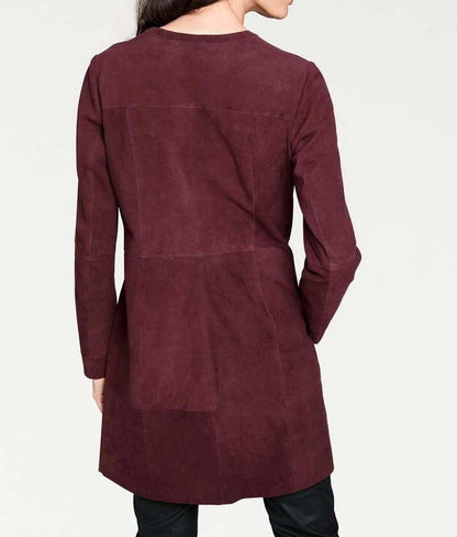 RICK CARDONA Damen Designer-Ziegenveloursledermantel, bordeaux
