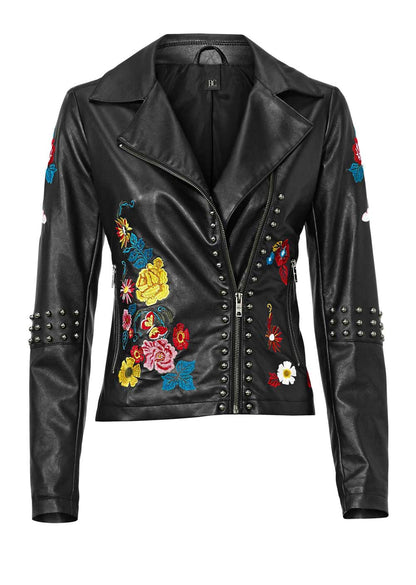 Heine Damen Bikerjacke mit Stickerei, schwarz-bunt