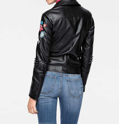 Heine Damen Bikerjacke mit Stickerei, schwarz-bunt