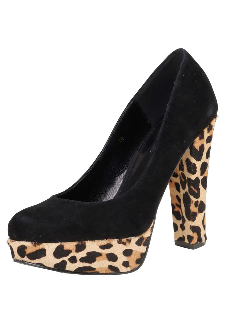 Apart Damen Echtfell-Leomuster-Pumps, schwarz