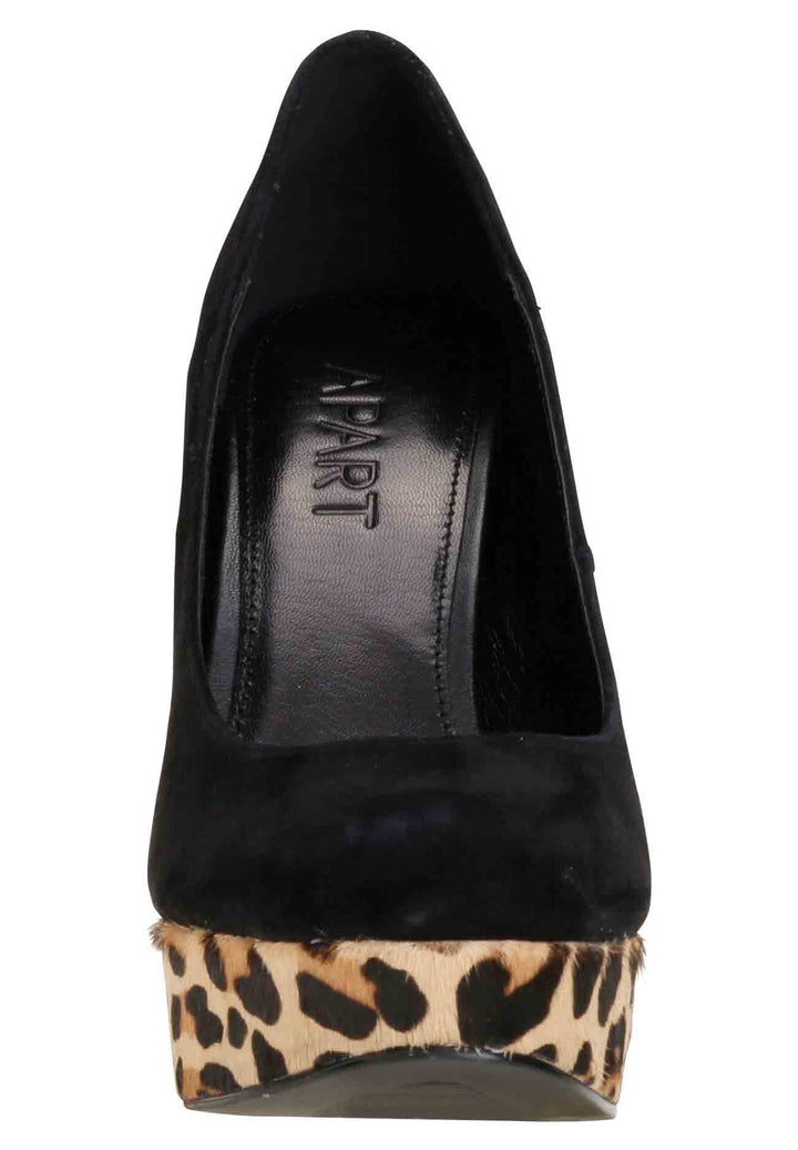 Apart Damen Echtfell-Leomuster-Pumps, schwarz