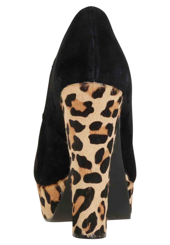 Apart Damen Echtfell-Leomuster-Pumps, schwarz