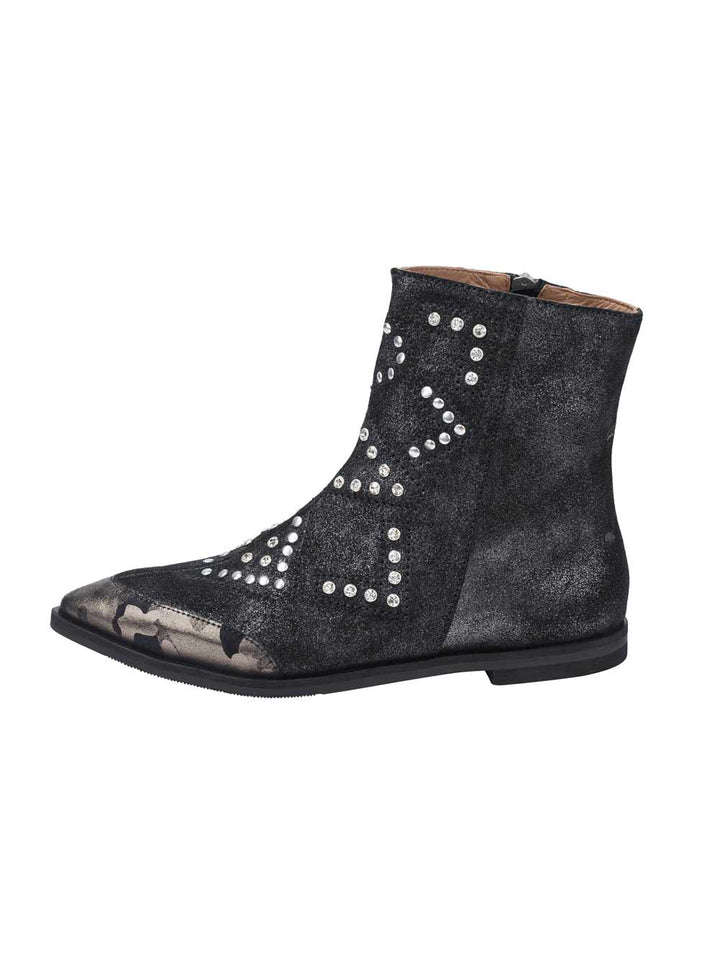 XYXYX Damen Marken-Velourslederstiefelette, schwarz-metallic