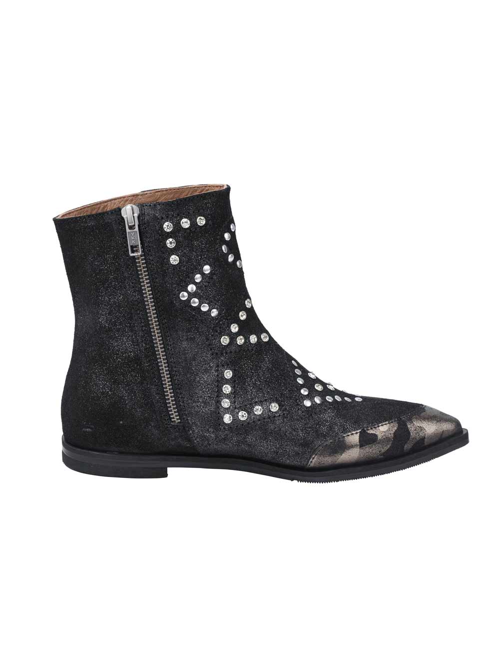 XYXYX Damen Marken-Velourslederstiefelette, schwarz-metallic