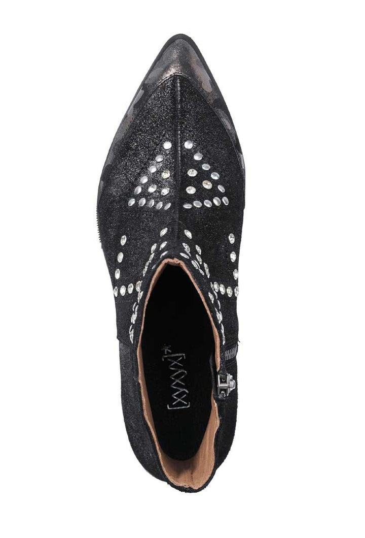 XYXYX Damen Marken-Velourslederstiefelette, schwarz-metallic