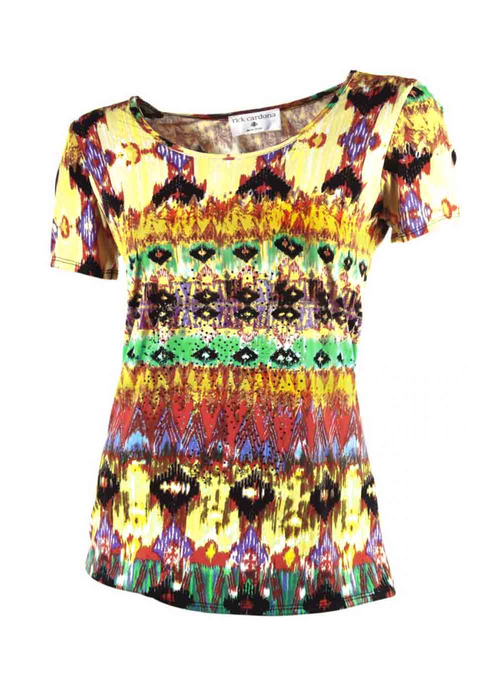 Rick Cardona Damen Designer-Druckshirt mit Strass, bunt