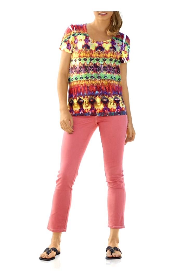 Rick Cardona Damen Designer-Druckshirt mit Strass, bunt