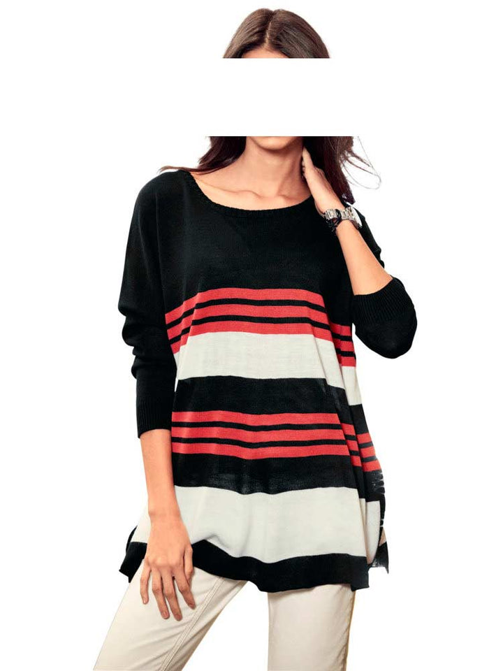TRAVEL COUTURE BY HEINE Damen Pullover, schwarz-orange-ecru