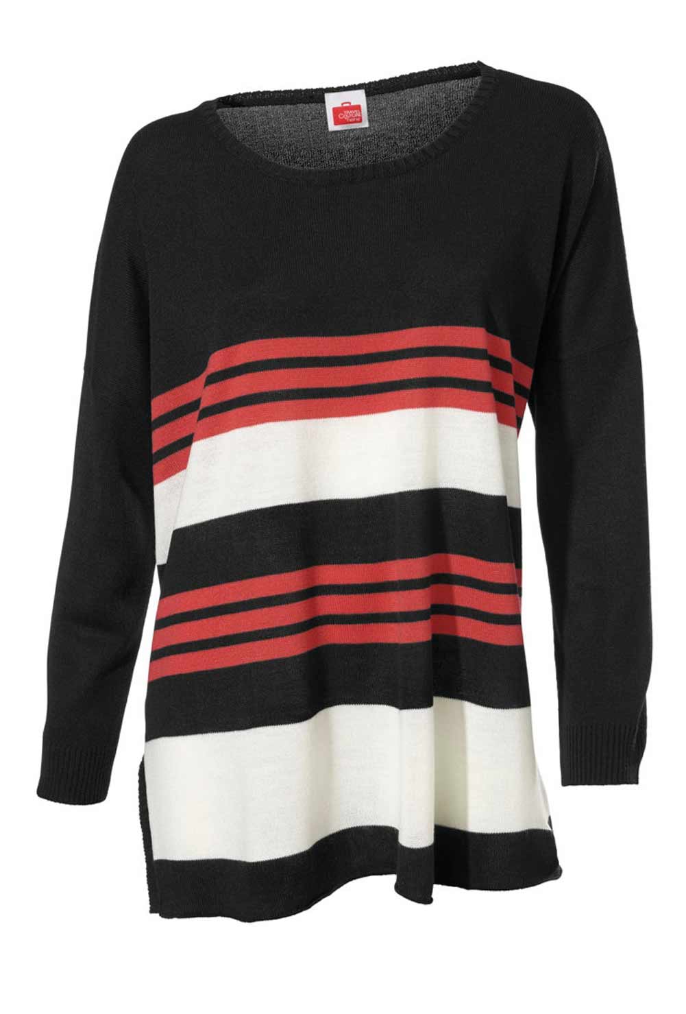 TRAVEL COUTURE BY HEINE Damen Pullover, schwarz-orange-ecru