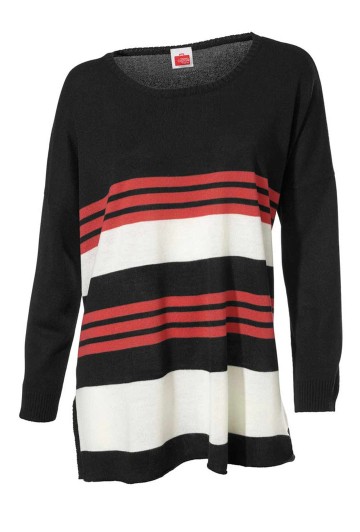 TRAVEL COUTURE BY HEINE Damen Pullover, schwarz-orange-ecru