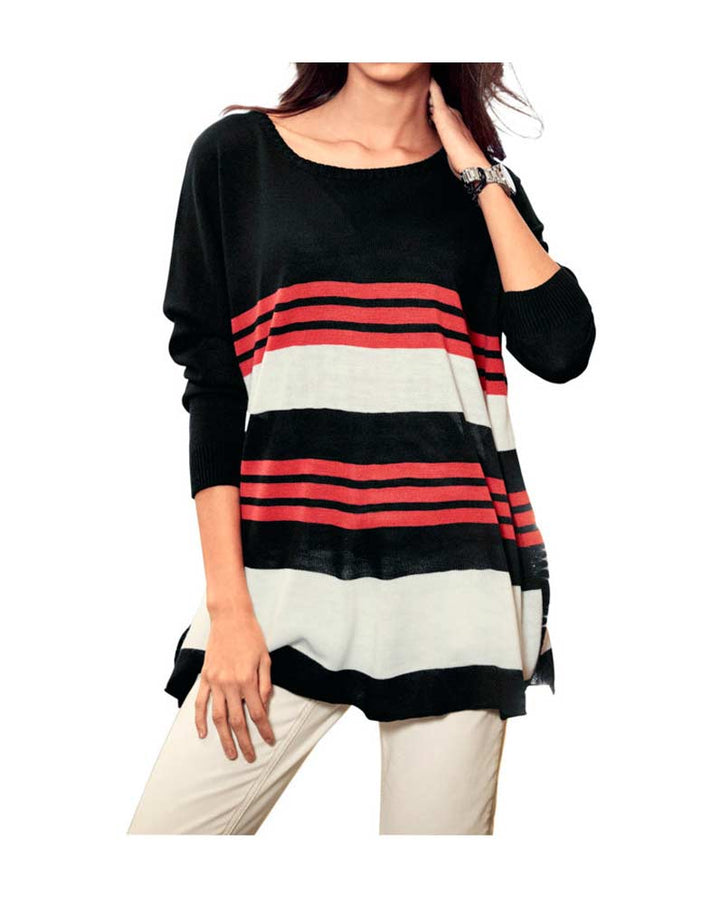 TRAVEL COUTURE BY HEINE Damen Pullover, schwarz-orange-ecru