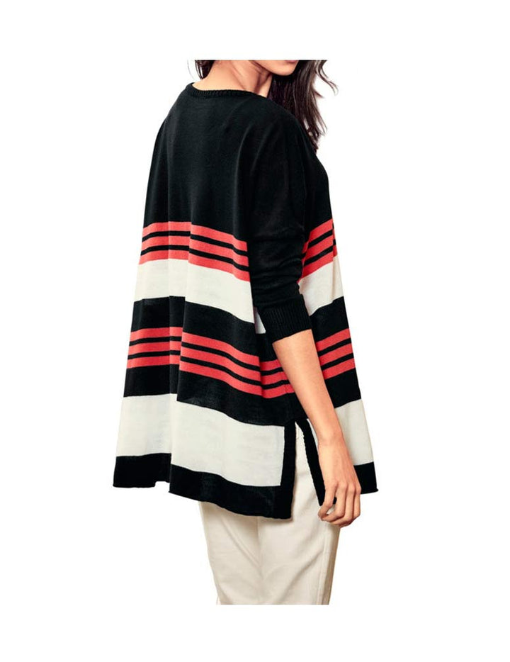 TRAVEL COUTURE BY HEINE Damen Pullover, schwarz-orange-ecru