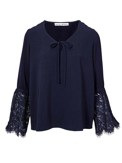 ASHLEY BROOKE Damen Designer-Spitzenbluse, nachtblau