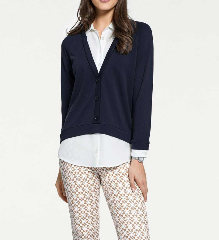 PATRIZIA DINI Damen Designer-2-in-1-Blusenshirt, marine-weiß